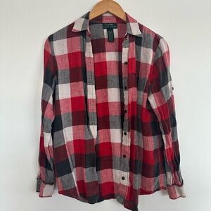 Ralph Lauren Red and Black Plaid Linen Shirt